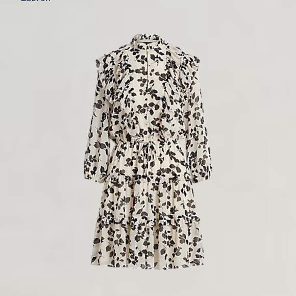 Lauren Ralph Lauren Leaf-Print Ruffle-Trim Georgette Dress - Picture 1 of 9